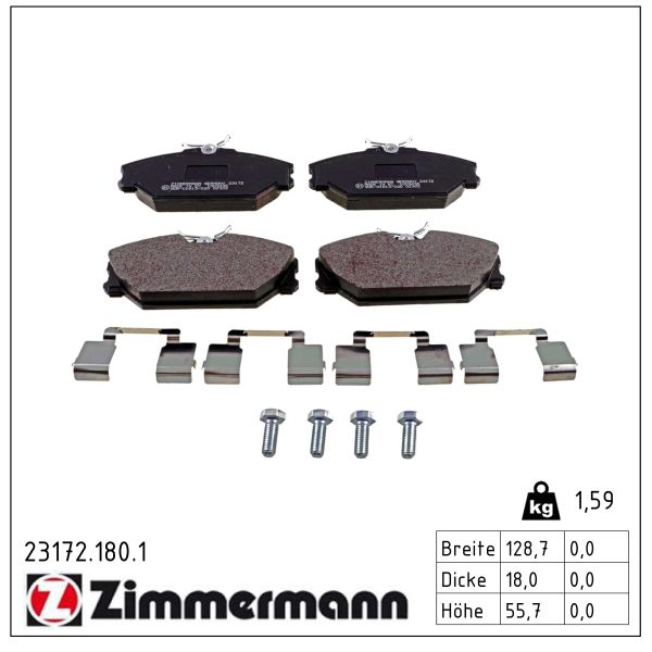 Колодки гальмівні дискові RENAULT SCENIC I MinИВЕН (JA0/1_, FA0_) 2.0 1999.08-2010.07 ZIMMERMANN (23172.180.1) Zimmermann фото 2