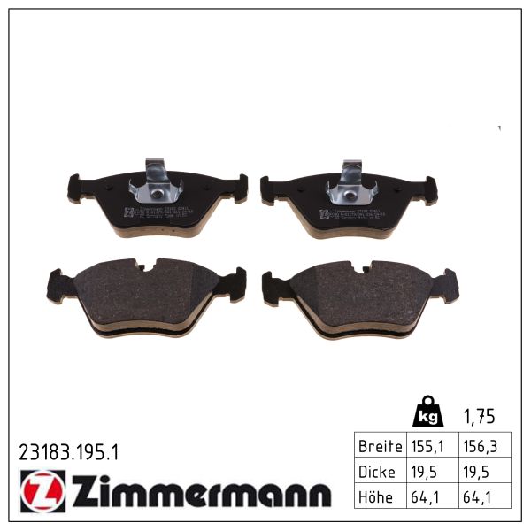 Колодки гальмівні дискові BMW X3 (E83) 2.0 2003.01-2011.12 ZIMMERMANN (23183.195.1) Zimmermann фото 2