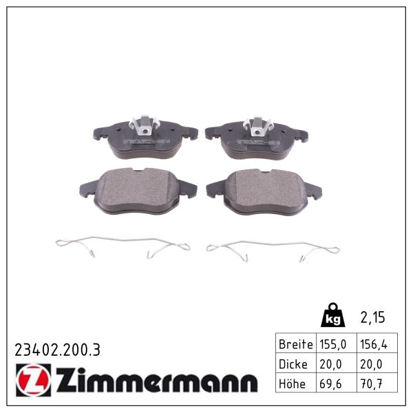 Колодки гальмівні дискові OPEL VECTRA C (Z02) 2.2 2002.04-2009.01 ZIMMANN (23402.200.3) Zimmermann фото 2