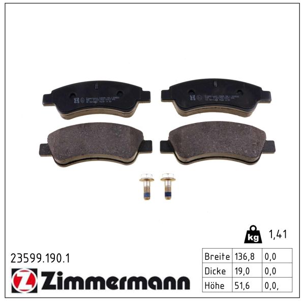 Колодки гальмівні дискові PEUGEOT 206 ЛІФТБЕК 1.4 2007.03- ZIMMERMANN (23599.190.1) Zimmermann фото 2