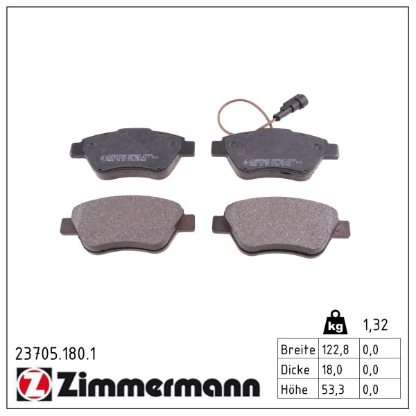 Колодки гальмівні дискові FIAT DOBLO ФУРГОН/МІНИВЕН (223_) 1.4 2000.11- ZIMMERMANN (23705.180.1) Zimmermann фото 2