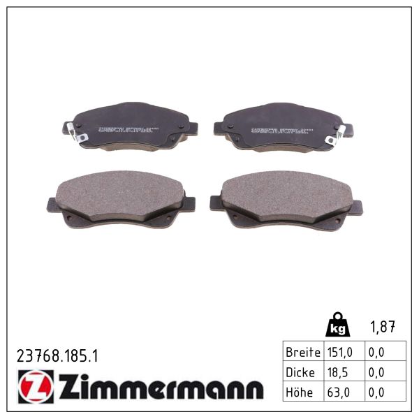 Колодки гальмівні дискові TOYOTA AVENSIS ЛІФТБЕК (_T25_) 1.8 2003.01-2008.11 ZIMMERMANN (23768.185.1) Zimmermann фото 2