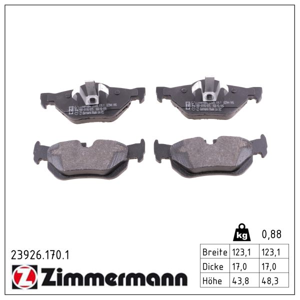 Колодки гальмівні дискові BMW 1 (E87) 1.6 2003.02-2013.01 ZIMMERMANN (23926.170.1) Zimmermann фото 2