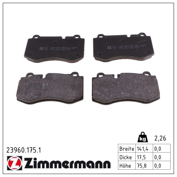 Колодки гальмівні дискові MB S-CLASS (W221) 5.5 2005.09-2013.12 ZIMMERMANN (23960.175.1) Zimmermann фото 2