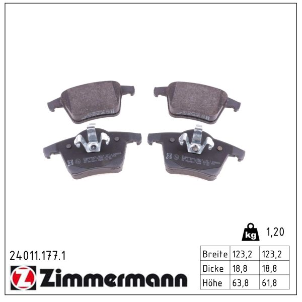 Колодки гальмівні дискові VOLVO XC90 I (275) 2.4 2002.06-2015.01 ZIMMERMANN (24011.177.1) Zimmermann фото 2