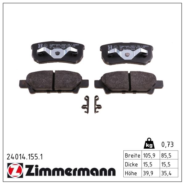 Колодки гальмівні дискові MITSUBISHI LANCER VII (CS_A, CT_A) 1.6 2000.01-2013.12 ZIMMERMANN (24014.155.1) Zimmermann фото 2
