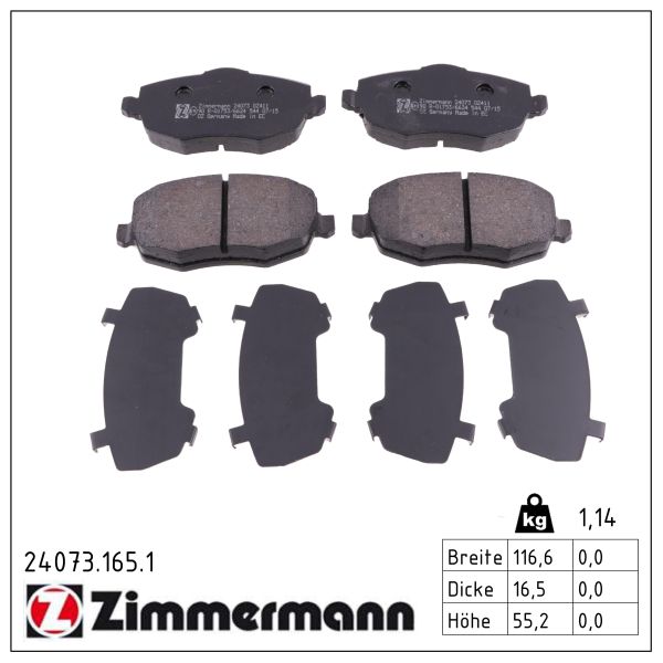 Колодки гальмівні дискові LANCIA YPSILON (843_) 1.2 (843.AXB1A) 2003.10-2011.12 ZIMMERMANN (24073.165.1) Zimmermann фото 2