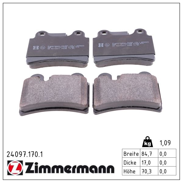 Колодки гальмівні дискові VW TOUAREG (7LA, 7L6, 7L7) 3.0 2002.10-2013.01 ZIMMERMANN (24097.170.1) Zimmermann фото 2