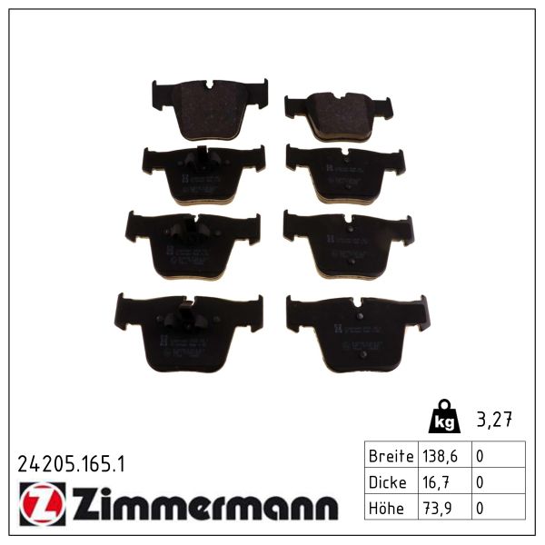 Колодки гальмівні дискові MB S-CLASS (W221) 5.5 2005.09-2013.12 ZIMMERMANN (24205.165.1) Zimmermann фото 2
