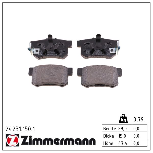Колодки гальмівні дискові HONDA CR-V II (RD_) 2.0 2001.09-2007.07 ZIMMERMANN (24231.150.1) Zimmermann фото 2