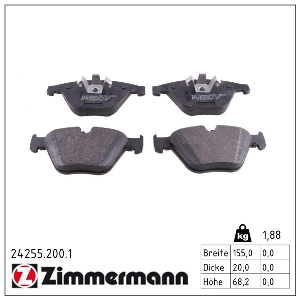 Колодки гальмівні дискові BMW 3 TOURING (E91) 2.0 2004.12-2012.12 ZIMMERMANN (24255.200.1) Zimmermann фото 2