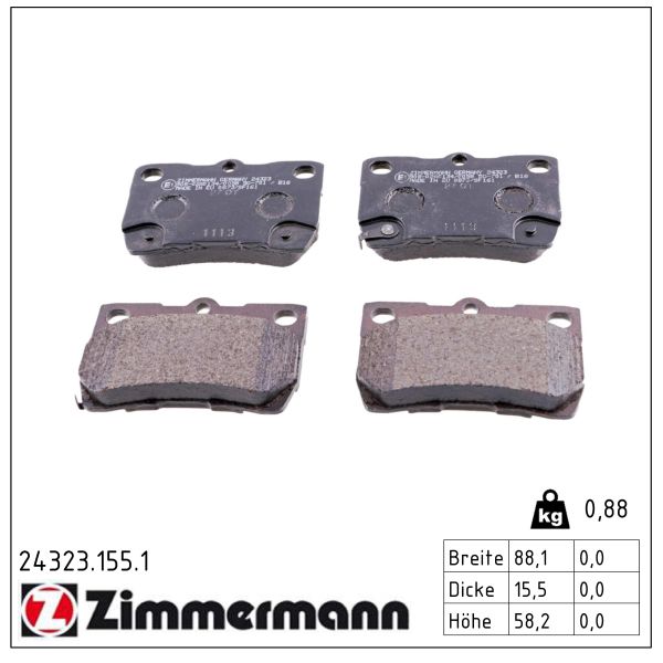 Колодки гальмівні дискові LEXUS GS (_S19_) 3.0 2005.01-2012.12 ZIMMERMANN (24323.155.1) Zimmermann фото 2