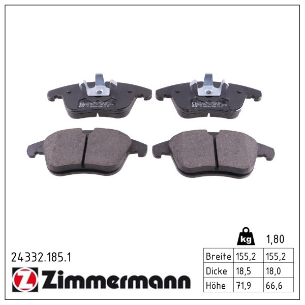 Колодки гальмівні дискові PEUGEOT 508 I (8D_) 1.6 2010.11-2018.12 ZIMMERMANN (24332.185.1) Zimmermann фото 2