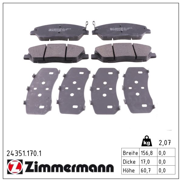 Колодки гальмівні дискові SSANGYONG KORANDO (CK) 2.0 2010.07- ZIMMERMANN (24351.170.1) Zimmermann фото 2