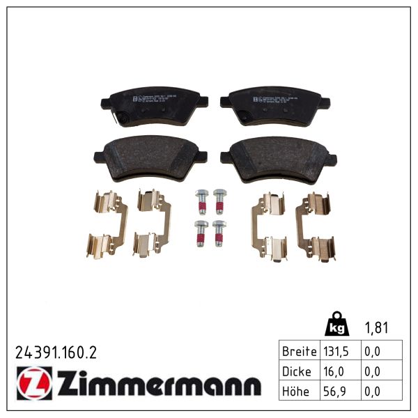 Колодки гальмівні дискові SUZUKI SX4 (EY, GY) 1.6 2006.06-ZIMMERMANN (24391.160.2) Zimmermann фото 2