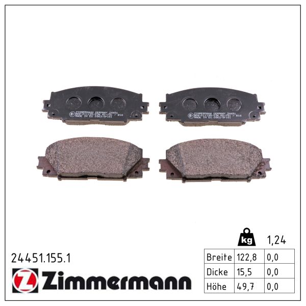 Колодки гальмівні дискові TOYOTA PRIUS PLUS (_W4_) 1.8 HYBRID (ZVW40W, ZVW41W) 2011.05- ZIMMERMANN (24451.155.1) Zimmermann фото 2