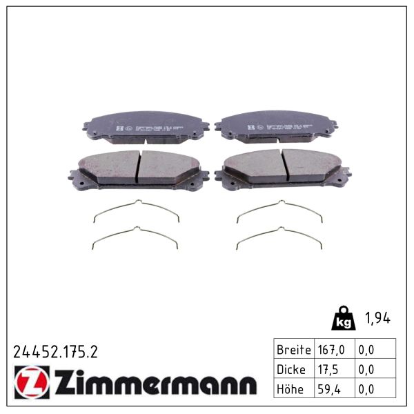 Колодки гальмівні (передні) Lexus RX 08-/Toyota Rav 4 12- (167x59.4) (Advics) (з аксесуарами) Zimmermann фото 11