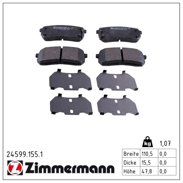 Колодки гальмівні дискові HYUNDAI H-1 ФУРГОН (A1) 2.5 1997.10-2008.04 ZIMMERMANN (24599.155.1) Zimmermann фото 2