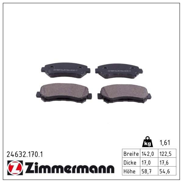 Колодки гальмівні дискові NISSAN QASHQAI/QASHQAI+2I (J10, NJ10, JJ10E) 1.6 2006.11-2014 ZIMMERMANN (24632.170.1) Zimmermann фото 2