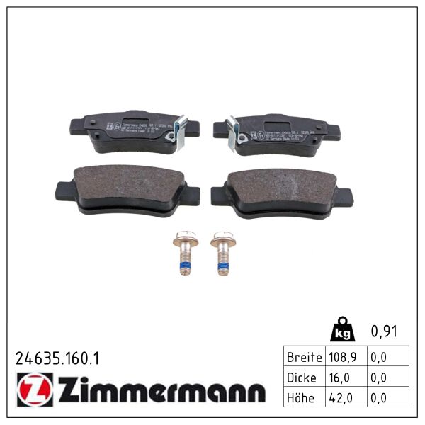Колодки гальмівні дискові HONDA CR-V III (RE_) 2.0 2006.06- ZIMMERMANN (24635.160.1) Zimmermann фото 2