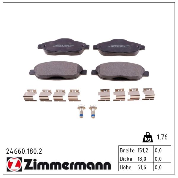 Колодки гальмівні дискові PEUGEOT 308 SW I (4E_, 4H_) 1.6 2007.09-2014.10 ZIMMERMANN (24660.180.2) Zimmermann фото 2