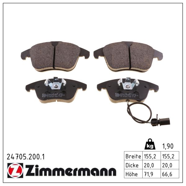 Колодки гальмівні дискові AUDI A4 B8 (8K2) 2.0 2007.08-2016.09 ZIMMERMANN (24705.200.1) Zimmermann фото 2