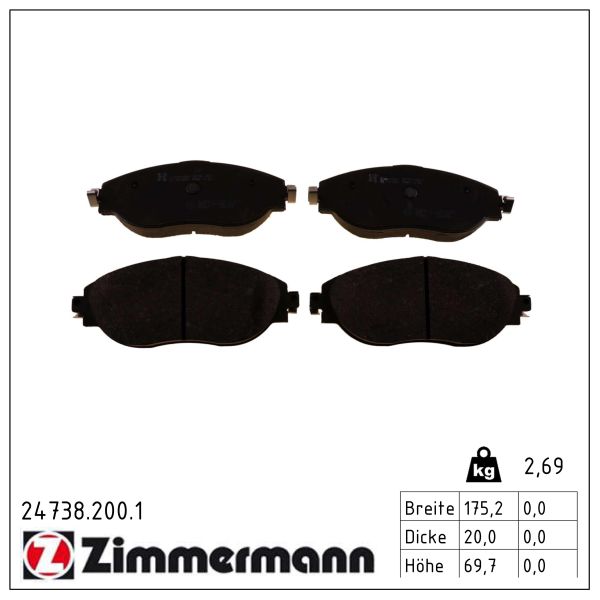 Колодки гальмівні дискові VW PASSAT B8 (3G2, CB2) 2.0 2014.08- ZIMMERMANN (24738.200.1) Zimmermann фото 2
