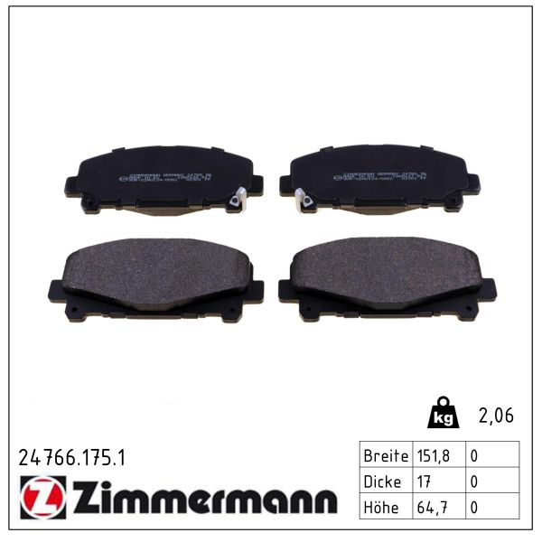 Колодки гальмівні дискові HONDA ACCORD VIII (CU) 2.4 2008.04- ZIMMERMANN (24766.175.1) Zimmermann фото 2