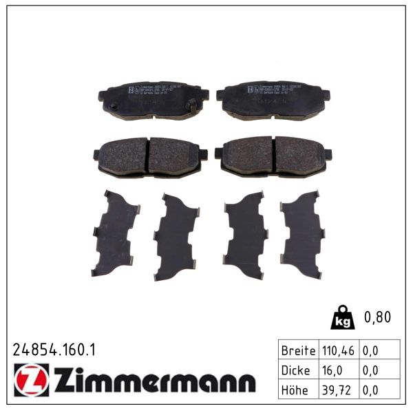 Гальмівні колодки дискові SUBARU OUTBACK (BR) 2.5 I AWD (BR9) 2009.09- ZIMMERMANN (24854.160.1) Zimmermann фото 2