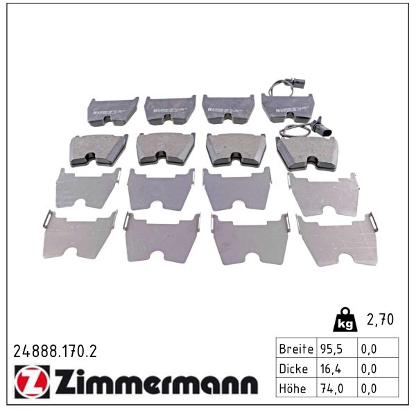 Колодки гальмівні дискові VW PHAETON (3D1, 3D2, 3D3, 3D4, 3D6, 3D7, 3D8, 3D9) 3.0 2002.04-2 ZIMMERMANN (24888.170.2) Zimmermann фото 2