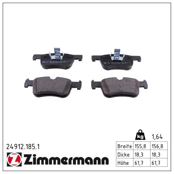 Колодки гальмівні дискові BMW 3 (F30, F80) 2.0 2011.11-2018.10 ZIMMERMANN (24912.185.1) Zimmermann фото 2