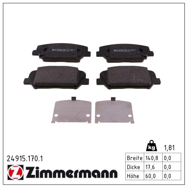 Колодки гальмівні дискові KIA OPTIMA (FSGDS6B) 2.4 2010.01- ZIMMERMANN (24915.170.1) Zimmermann фото 2