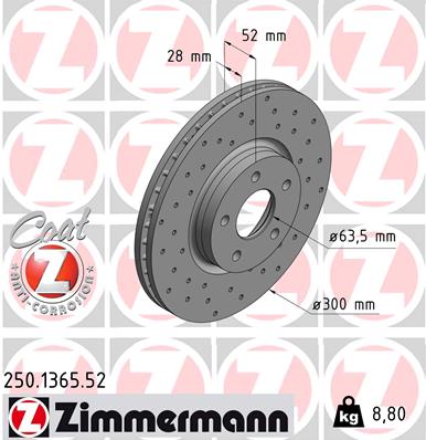 Диск гальмівний SPORT Z FORD MONDEO IV TURNIER (BA7) 1.6 2007.03-2015.01 ZIMMERMANN (250.1365.52) Zimmermann фото 2