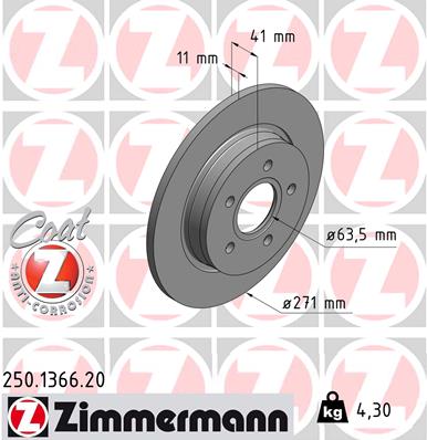 Диск гальмівний FORD FOCUS III ЛІФТБЕК 2.0 2010.07-2020.02 ZIMMERMANN (250.1366.20) Zimmermann фото 2