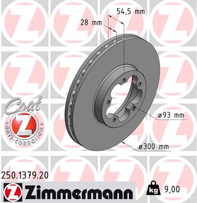 Диск гальмівний FORD TRANSIT ПЛАТФОРМА/ШАСЕ (FM_ _, FN_ _, FF_ _) 2.2 2006.04-201 ZIMMERMANN (250.1379.20) Zimmermann фото 2