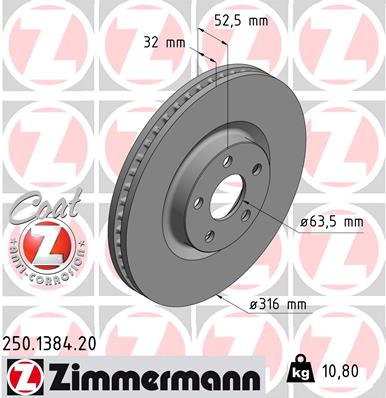 Диск гальмівний FORD GALAXY III (CK) 1.5 2015.01- ZIMMERMANN (250.1384.20) Zimmermann фото 2