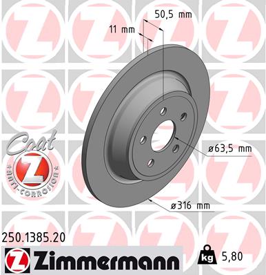 Диск гальмівний FORD GALAXY III (CK) 1.5 2015.01- ZIMMERMANN (250.1385.20) Zimmermann фото 2