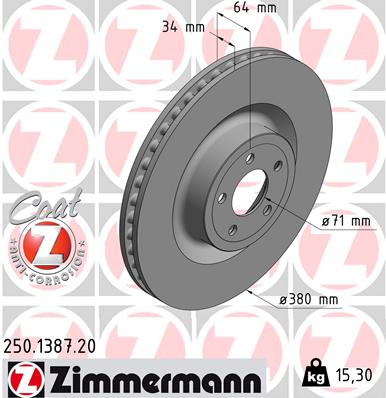 Диск гальмівний ВЕНТИЛ-ИЙ MUSTANG 2015- ZIMMERMANN (250.1387.20) Zimmermann фото 2