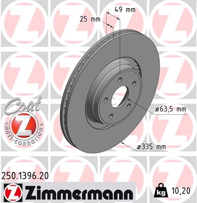 Диск гальмівний FORD FOCUS III TURNIER 2.0 TDCI ST 11.2014 — ZIMMERMANN (250.1396.20) Zimmermann фото 2