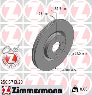 Диск гальмівний FORD ECOSPORT 1.0 2011.09- ZIMMERMANN (250.5713.20) Zimmermann фото 2