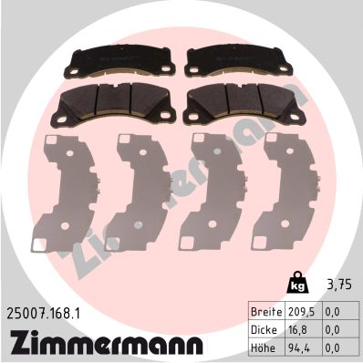 Колодки гальмівні дискові PORSCHE MACAN (95B) 2.0 2014.02- ZIMMERMANN (25007.168.1) Zimmermann фото 2