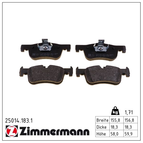 Колодки гальмівні дискові BMW 1 (F21) 1.5 2011.12- ZIMMERMANN (25014.183.1) Zimmermann фото 2