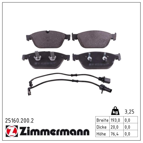 Колодки гальмівні дискові AUDI Q5 (8RB) 3.0 2008.11-2017.12 ZIMMERMANN (25160.200.2) Zimmermann фото 2