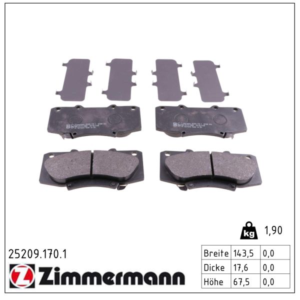 Колодки гальмівні дискові TOYOTA HILUX VII ПІКАП (_N1_, _N2_, _N3_) 3.0 2004.08- ZIMMERMANN (25209.170.1) Zimmermann фото 2