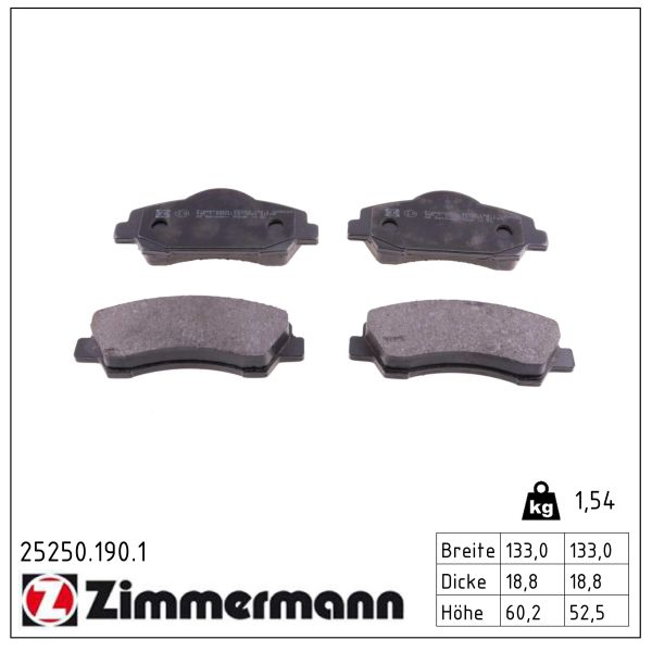 Колодки гальмівні дискові PEUGEOT 301 1.6 2012.11- ZIMMERMANN (25250.190.1) Zimmermann фото 2