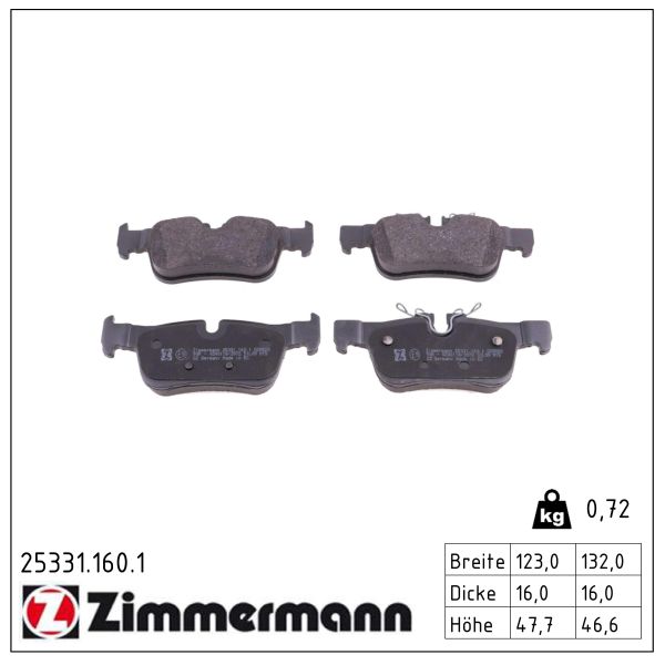 Колодки гальмівні дискові BMW I3 (I01) 0.6 2013.08- ZIMMERMANN (25331.160.1) Zimmermann фото 2