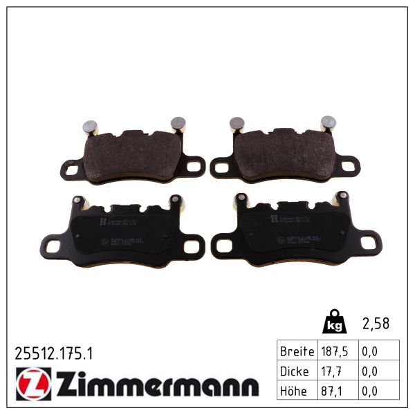 Колодки гальмівні дискові (комплект 4 шт) PORSCHE 911 (991) 3.8 2011.05-2020.12 ZIMMERMANN (25512.175.1) Zimmermann фото 2