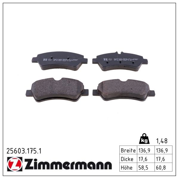 Колодки гальмівні дискові FORD TRANSIT V363 ПЛАТФОРМА/ШАССЕ (FED, FFD) 2.2 2013.08- ZIMMERMANN (25603.175.1) Zimmermann фото 2