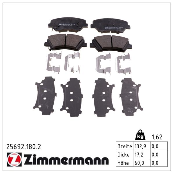 Колодки гальмівні дискові HYUNDAI ELANTRA V ЛІФТБЕК (MD, UD) 1.6 2010.09- ZIMMERMANN (25692.180.2) Zimmermann фото 2