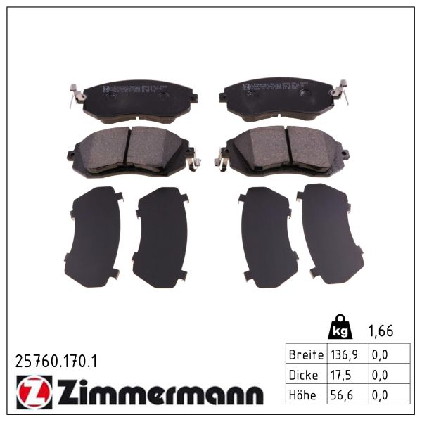 Колодки гальмівні дискові SUBARU FORESTER (SH_) 2.0 2007.12- ZIMMERMANN (25760.170.1) Zimmermann фото 2